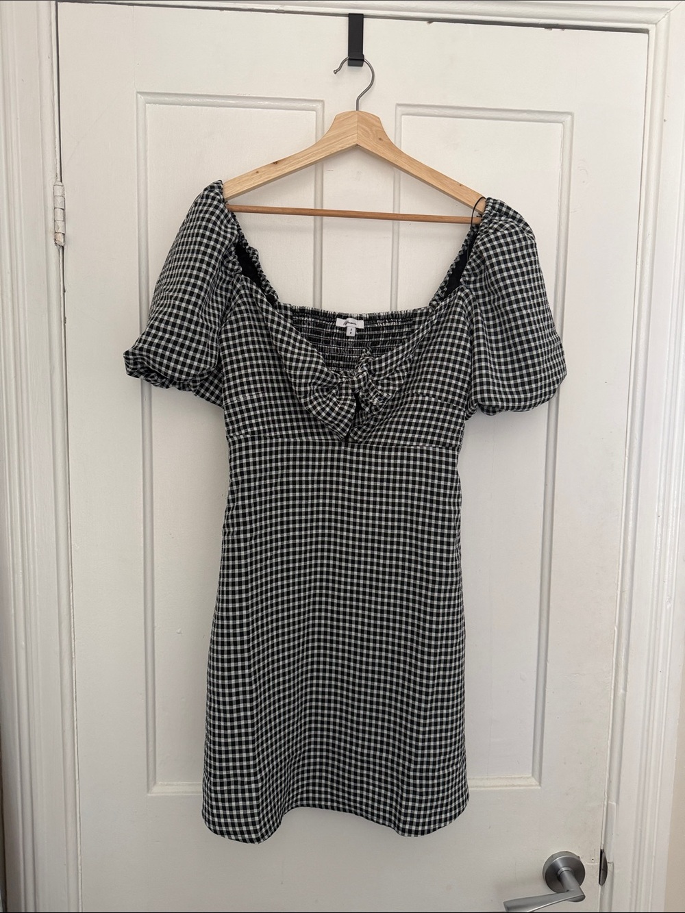 Gingham Puff-Sleeve Mini Dress